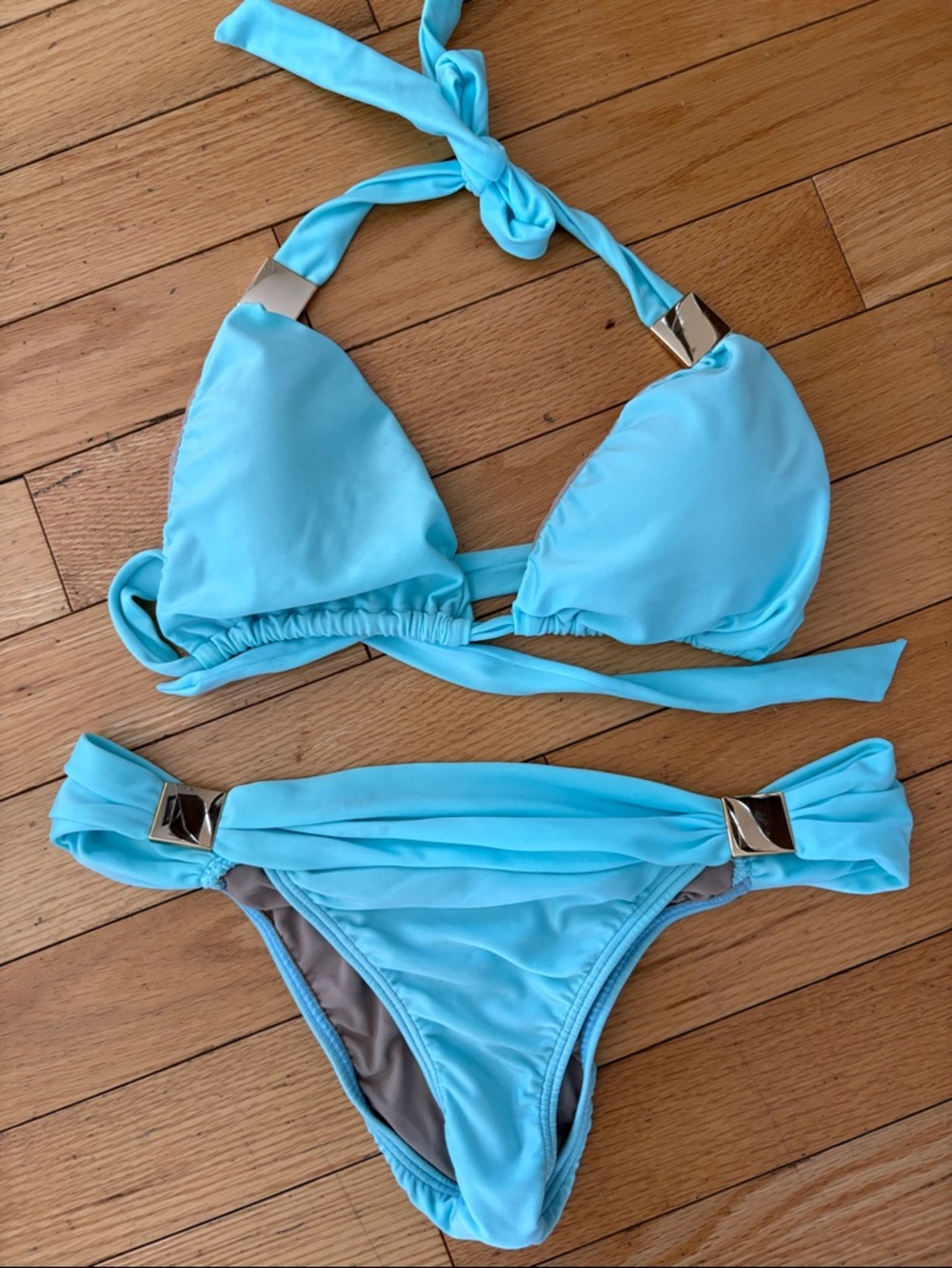 Adriana Degreas light aqua halter triangle bikini M